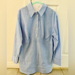 GAP Blue and White Striped Maternity Shirt